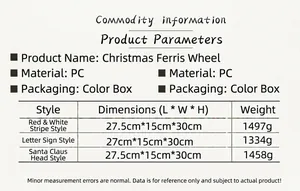 Detailed size and weight chart for the Christmas rotating musical ferris wheel box