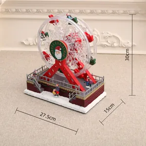 Christmas Ferris wheel music box with dimensions: 27.5cm x 15cm x 30cm. Detailed view.