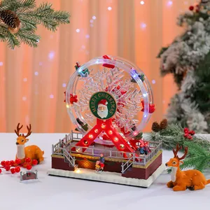 Animated glowing Christmas Ferris wheel music box with rotating lights and festive decor