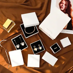 Jewelry Gift Box Set With Matching Bag Textured Paper For Necklace Ring Earring Bracelet Minimalist Packaging Elegant