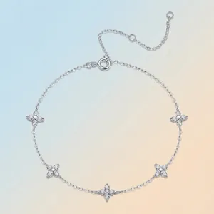 Moissanite five-flower bracelet in S925 sterling silver with adjustable extension chain