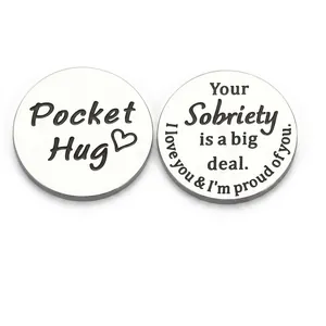 Pocket Hug Token Stainless Steel Round Inspirational Coin Heart Design Encouragement Gift For Friends Family Graduation Birthday