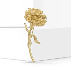 Elegant golden carnation flower brooch pin for women's blazers and suit accessories.
