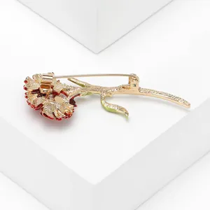 Elegant red carnation flower brooch pin for women's suits and coats accessory