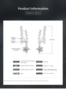 Detailed specifications of S925 silver star and double-row pearl stud earrings.