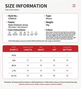 Guida alle taglie dettagliata e specifiche del tessuto per pantaloncini yoga a vita alta