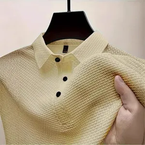 Premium men's short sleeve ice silk polo shirt with breathable waffle texture mesh