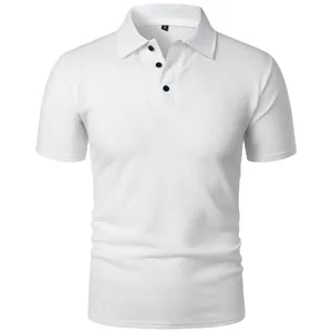 Premium white mesh ice silk short sleeve polo shirt for men featuring a textured grid pattern