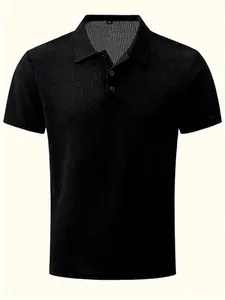 Classic men's short-sleeved polo shirt in black featuring breathable waffle mesh fabric