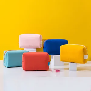 Set of colorful Korean style PU leather makeup bags with minimalist LOVE embossed logo