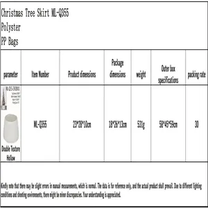 Detailed size and material specifications for the white knitted Christmas tree skirt