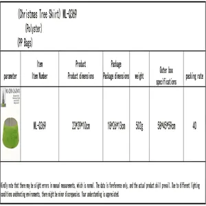 Detailed specification table for this green knitted adjustable Christmas tree skirt