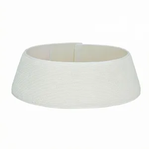 White knitted Christmas tree collar with elegant textured woven design for holiday decor