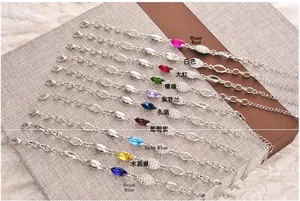 Marquise crystal angel wing bracelets in ten colors with silver adjustable chains