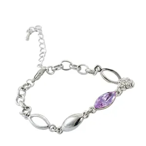 Bracelet pour femme avec cristal violet marquise et chaîne argentée en zircon