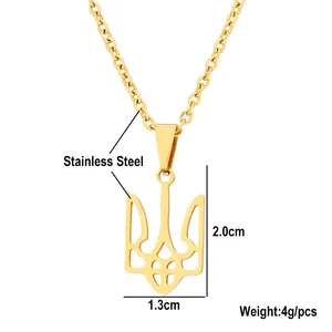 Detailed view of gold stainless steel Ukraine Tryzub pendant with size specifications