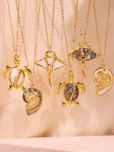 Detailed close-up of marine necklaces with abalone and mother of pearl pendants