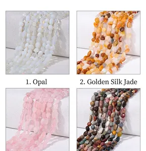 Detailed comparison of irregular opal, gold silk jade, and natural stone beads for DIY jewelry