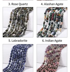 Variety set of natural irregular gemstone beads including rose quartz and labradorite