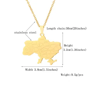 Detailed engraving of Ukraine map pendant in gold stainless steel with city names