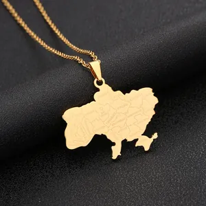 Detailed engraving of Ukraine map regions on gold stainless steel pendant necklace