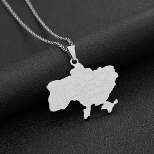 Detailed engraving of Ukraine map pendant in silver stainless steel with regional names