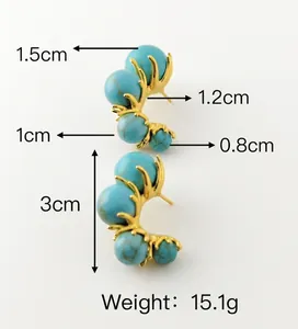 Detaillierte Größentabelle für blaue Türkis-Ohrringe mit 3cm Höhe und 15,1g Gewichtsangabe