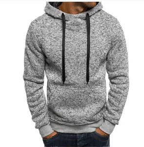 Men's casual slim fit fleece hooded sweatshirt in grey textured marl knit fabric