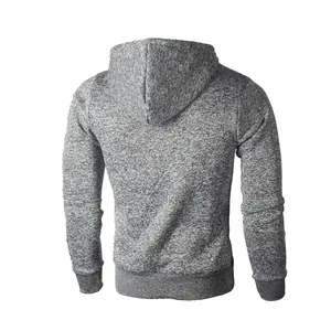 Back view of men's slim fit heather grey fleece hoodie for spring and autumn wear