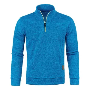 Detailed front view showing the textured blue knit and vibrant neon zipper trim accent