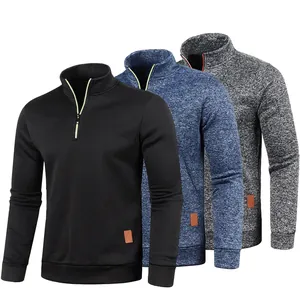Men's quarter-zip knit sweaters in black, blue, and grey for autumn and winter