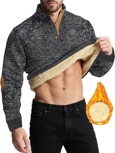 Detailed view of men's thermal sweatshirt with thick fleece lining and flame icon