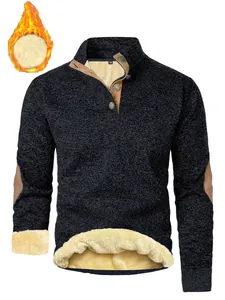 Close-up of men's thermal sweatshirt featuring soft fleece lining and button collar