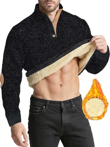 Fashionable men's warm fleece lined sweatshirt with stand collar and 3D textured fabric