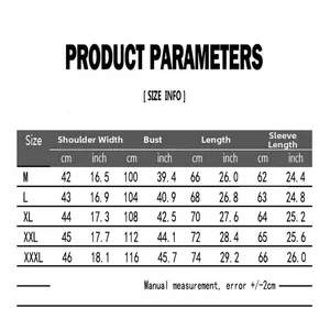Detailed size chart for men's casual hoodie with cm and inch measurements