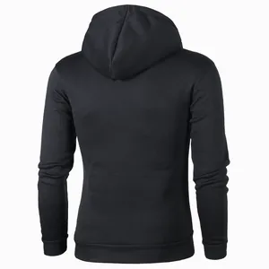 Back view of classic black men's hooded pullover sweatshirt hoodie for autumn winter wear