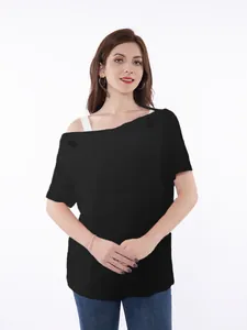 Comfortable black short sleeve chemo port access shirt for post-surgery recovery
