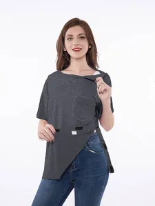 Dark gray chemo port access shirt with velcro shoulder openings for medical treatment