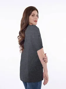 Detail of gray chemo shirt with port access and side buttons for patients