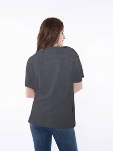 Detailed back view of a grey post-surgery chemo shirt with side port access snap buttons