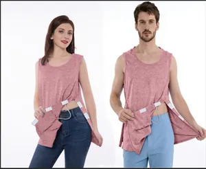 Detail of unisex adaptive post-surgery tank top with side Velcro opening for recovery