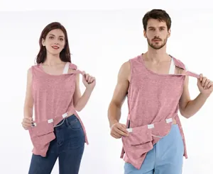 Adaptive post-surgery recovery shirt with easy-open shoulder and side velcro closures