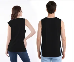 Detailed back view of unisex black adaptive recovery shirt with side split design