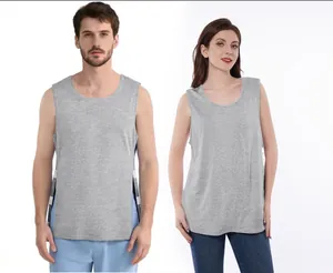 Unisex post-surgery adaptive grey sleeveless vest for shoulder recovery and patient care.