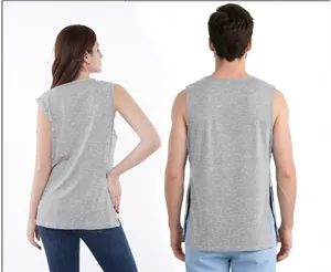 Back view of grey adaptive post-surgery recovery tank top for men and women models.