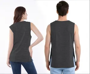 Back view of unisex post-surgery adaptive tank top with side snap buttons in dark grey