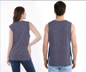 Back view of unisex adaptive post-surgery recovery shirt featuring side snap buttons