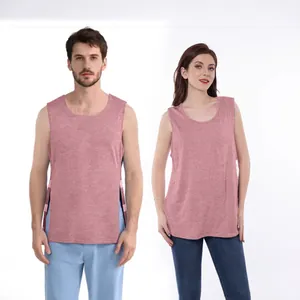 Unisex post-surgery recovery shirt with side snap buttons for chemotherapy care