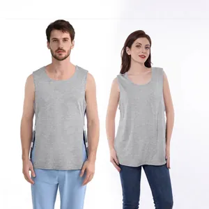 Unisex adaptive post-surgery tank top with side snap buttons in heather grey