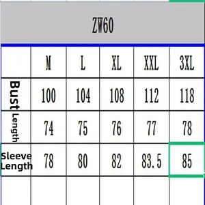 Detailed size chart for men's slim fit long sleeve sweatshirt with chest measurements
